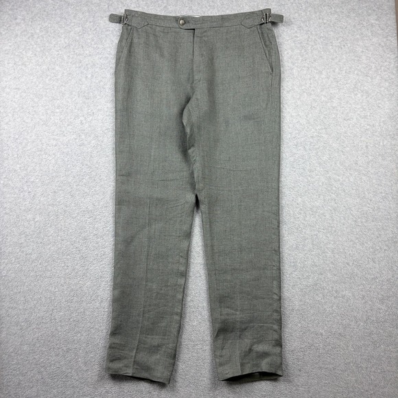 Suitsupply Other - Suitsupply Pants Mens 34x32 Green Brescia Pure Linen Dress Trouser Side Adjuster